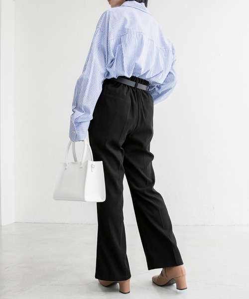 BONLECILL（ボンルシール）の「センタープレス ハイウエストスウェードライク フレアスラックス（スラックス・レディース・ライトベージュ/テラコッタ/グリーン/ブラウン/ブラック・FREE）」の12枚目の写真