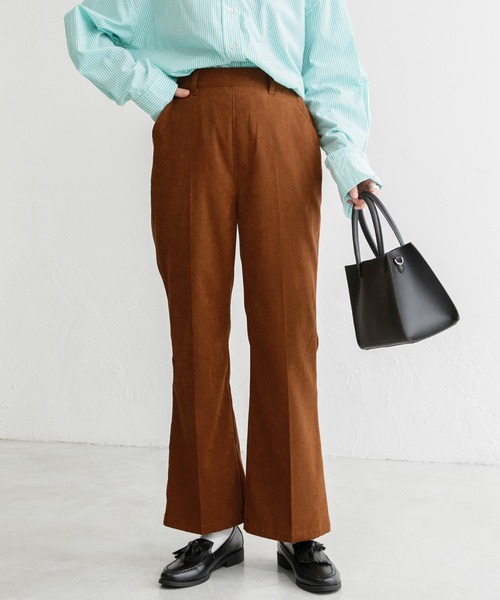 BONLECILL（ボンルシール）の「センタープレス ハイウエストスウェードライク フレアスラックス（スラックス・レディース・ライトベージュ/テラコッタ/グリーン/ブラウン/ブラック・FREE）」の13枚目の写真