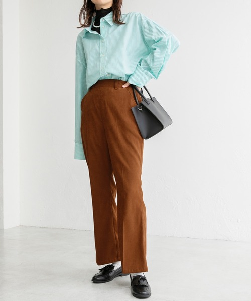 BONLECILL（ボンルシール）の「センタープレス ハイウエストスウェードライク フレアスラックス（スラックス・レディース・ライトベージュ/テラコッタ/グリーン/ブラウン/ブラック・FREE）」の17枚目の写真