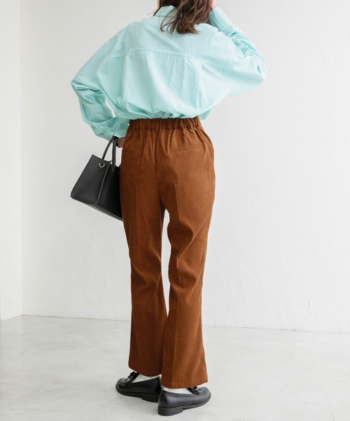 BONLECILL（ボンルシール）の「センタープレス ハイウエストスウェードライク フレアスラックス（スラックス・レディース・ライトベージュ/テラコッタ/グリーン/ブラウン/ブラック・FREE）」の18枚目の写真