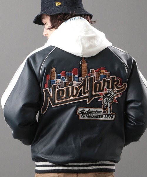 AVIREX（アヴィレックス）の「ヴァーシティ ジャケット ニューヨークシティ/VARSITY JACKET NEWYORK CITY/アヴィレックス/AVIREX（スタジャン・メンズ・ブラック/ネイビー・MEDIUM/LARGE/X-LARGE/XX-LARGE）」の6枚目の写真