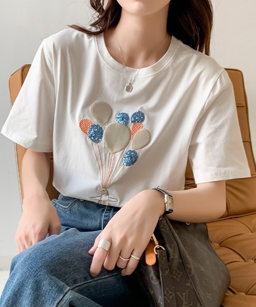 Bifrost(ビフレスト)の「風船ワッペンTシャツ(Tシャツ/カットソー・レディース・ブルー/ホワイト/ピンク/パープル・M/L)」の8枚目の写真