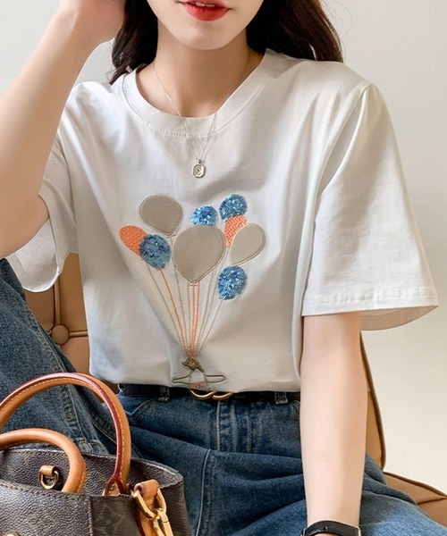 Bifrost(ビフレスト)の「風船ワッペンTシャツ(Tシャツ/カットソー・レディース・ブルー/ホワイト/ピンク/パープル・M/L)」の6枚目の写真