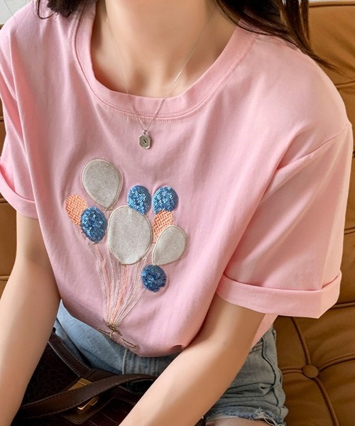 Bifrost(ビフレスト)の「風船ワッペンTシャツ(Tシャツ/カットソー・レディース・ブルー/ホワイト/ピンク/パープル・M/L)」の9枚目の写真
