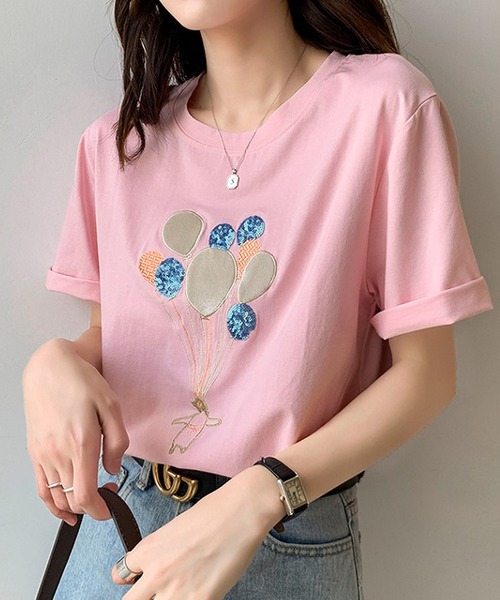 Bifrost(ビフレスト)の「風船ワッペンTシャツ(Tシャツ/カットソー・レディース・ブルー/ホワイト/ピンク/パープル・M/L)」の5枚目の写真