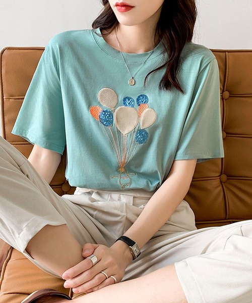 Bifrost(ビフレスト)の「風船ワッペンTシャツ(Tシャツ/カットソー・レディース・ブルー/ホワイト/ピンク/パープル・M/L)」の12枚目の写真