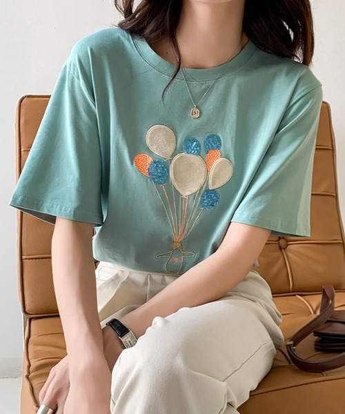 Bifrost(ビフレスト)の「風船ワッペンTシャツ(Tシャツ/カットソー・レディース・ブルー/ホワイト/ピンク/パープル・M/L)」の11枚目の写真