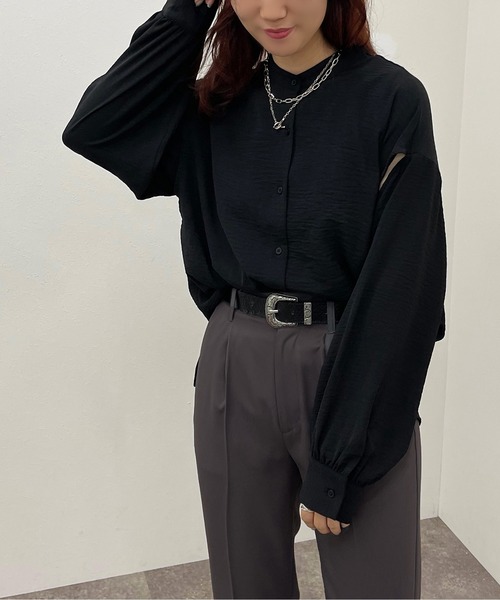 apres jour mignon（アプレジュールミニョン）の「袖スリットバンドカラーシャツ 【ZOZOTOWN限定アイテム】（シャツ/ブラウス・レディース・ブルー/グリーン/ボルドー/ブラック/オフホワイト・X-LARGE/フリー）」の13枚目の写真