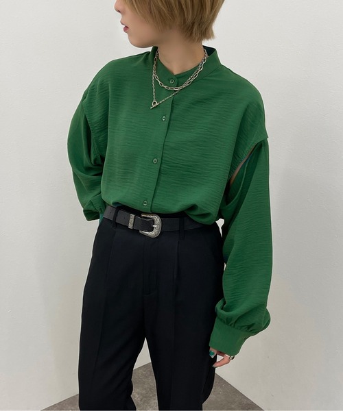 apres jour mignon（アプレジュールミニョン）の「袖スリットバンドカラーシャツ 【ZOZOTOWN限定アイテム】（シャツ/ブラウス・レディース・ブルー/グリーン/ボルドー/ブラック/オフホワイト・X-LARGE/フリー）」の20枚目の写真