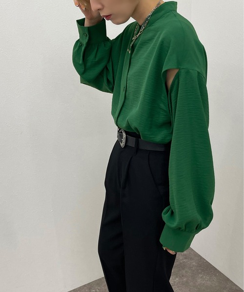 apres jour mignon（アプレジュールミニョン）の「袖スリットバンドカラーシャツ 【ZOZOTOWN限定アイテム】（シャツ/ブラウス・レディース・ブルー/グリーン/ボルドー/ブラック/オフホワイト・X-LARGE/フリー）」の21枚目の写真