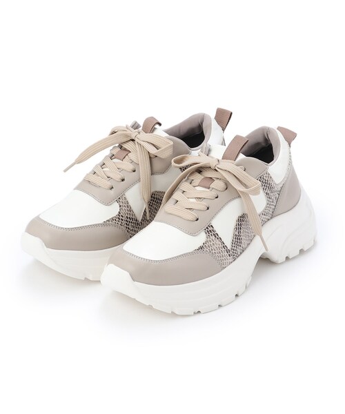 DRESKIP(ドレスキップ)の「◆アニマル切り替えスニーカー(スニーカー・レディース・ブラック系4/ベージュ系4/アイボリー系4・35/45)」の1枚目の写真