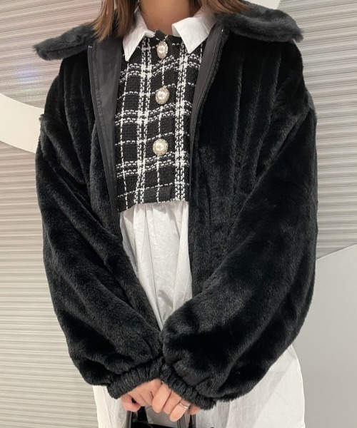 WEGO(ウィゴー)の「WEGO/ファーエリブルゾン(ブルゾン・レディース・ピンク/ブラック/マルチ/アニマル・SMALL/MEDIUM)」の13枚目の写真