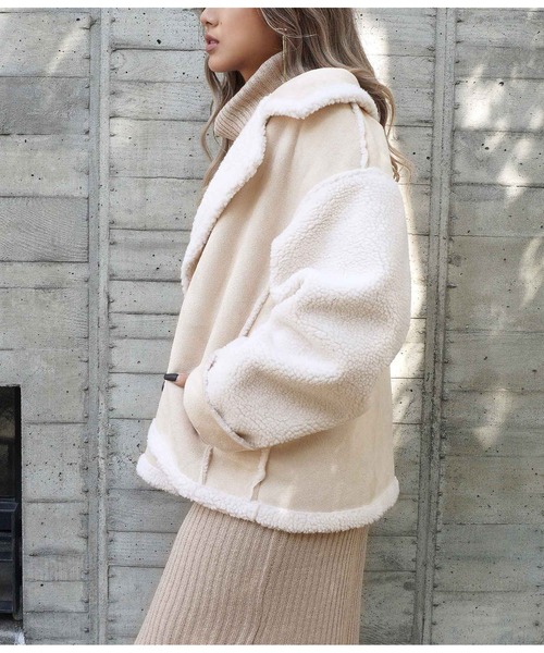 ANAP（アナップ）の「フェイクムートン袖ボアジャケット（その他アウター・レディース・ブラウン/ブラック/ライトベージュ・FREE）」の7枚目の写真