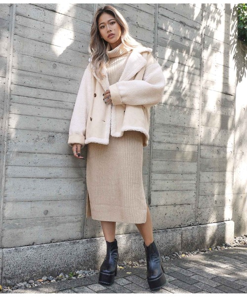 ANAP（アナップ）の「フェイクムートン袖ボアジャケット（その他アウター・レディース・ブラウン/ブラック/ライトベージュ・FREE）」の9枚目の写真