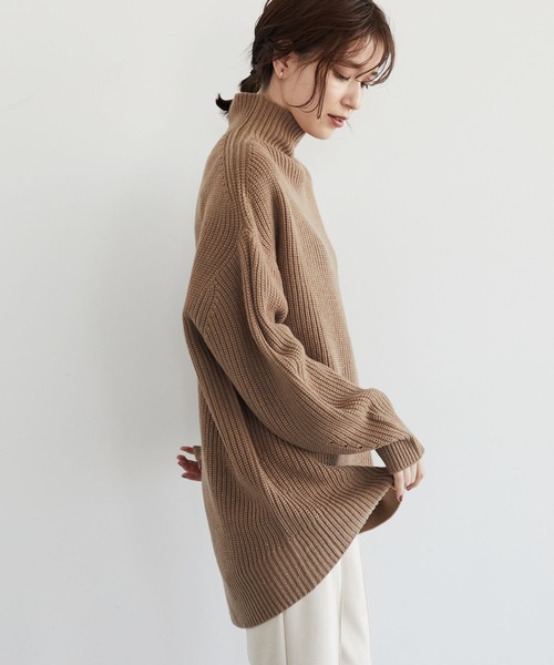 Green Parks(グリーンパークス)の「厚み畦ニットチュニック*(ニット/セーター・レディース・ブルー/アイボリー/ダークネイビー/キャメル/ピンク・FREE)」の4枚目の写真