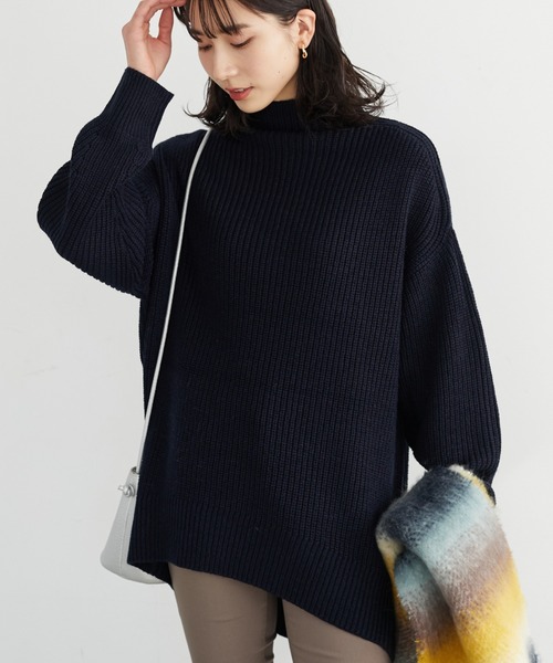 Green Parks(グリーンパークス)の「厚み畦ニットチュニック*(ニット/セーター・レディース・ブルー/アイボリー/ダークネイビー/キャメル/ピンク・FREE)」の3枚目の写真