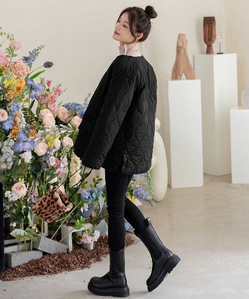 DAY CLOSET（デイ クローゼット）の「レディース ヒョウタンキルティングノーカラージャケット（ノーカラーコート・レディース・ブラック/カーキ/アイボリー/ベージュ/ピンク系その他・M/L）」の16枚目の写真