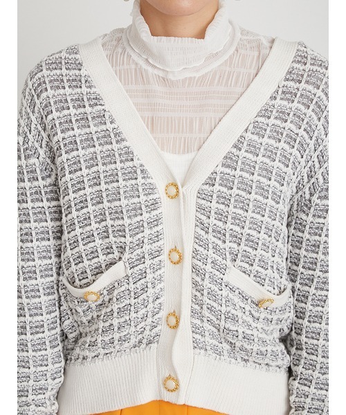 LILY BROWN（リリーブラウン）の「ツイードニットカーディガン（カーディガン/ボレロ・レディース・ホワイト/ブラック/グリーン・FREE）」の8枚目の写真