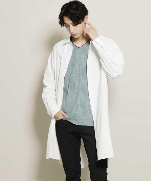 MK MICHEL KLEIN HOMME (エムケーミッシェルクランオム)の「サテン長袖シャツ(シャツ/ブラウス・メンズ・ホワイト/ミント・ONESIZE)」の4枚目の写真