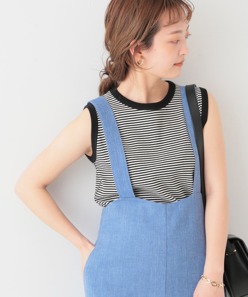 SLOBE IENA（スローブイエナ）の「マルチボーダーテレコタンク◆（タンクトップ・レディース・ブラック/パープル系その他・FREE）」の2枚目の写真