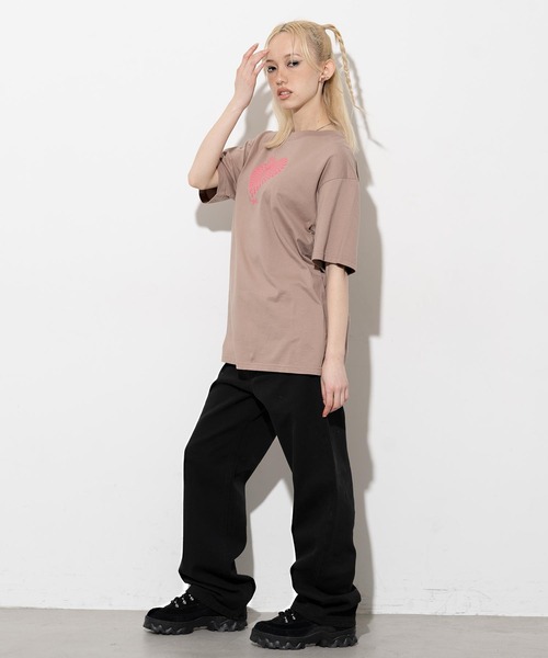 X-girl（エックスガール）の「GEOMETRIC HEART S/S TEE/ジオメトリックハートTシャツ（Tシャツ/カットソー・レディース・ブラック/ホワイト/ブラウン・M/XL/S/L）」の21枚目の写真