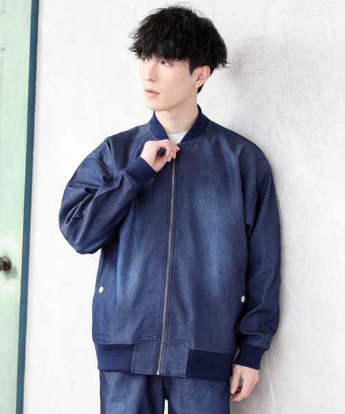 TopIsm（トップイズム）の「ワイドシルエット ライトデニムMA-1（MA-1・メンズ・ネイビー/サックスブルー/ブルー系その他・M/L/XL）」の2枚目の写真