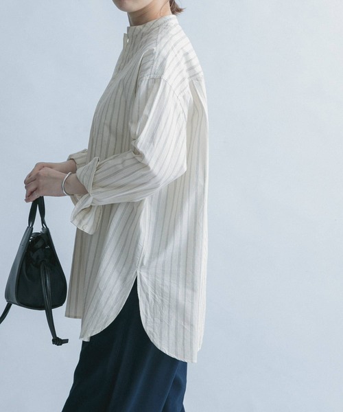 FORK&SPOON（フォークアンドスプーン）の「FORK&SPOON　ノーカラーロングシャツ（シャツ/ブラウス・レディース・オフホワイト/ストライプ・ONE）」の19枚目の写真