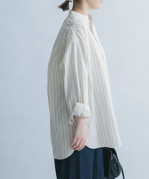 FORK&SPOON（フォークアンドスプーン）の「FORK&SPOON　ノーカラーロングシャツ（シャツ/ブラウス・レディース・オフホワイト/ストライプ・ONE）」の22枚目の写真