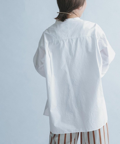 FORK&SPOON（フォークアンドスプーン）の「FORK&SPOON　ノーカラーロングシャツ（シャツ/ブラウス・レディース・オフホワイト/ストライプ・ONE）」の3枚目の写真