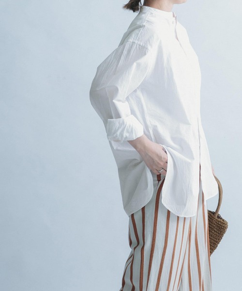 FORK&SPOON（フォークアンドスプーン）の「FORK&SPOON　ノーカラーロングシャツ（シャツ/ブラウス・レディース・オフホワイト/ストライプ・ONE）」の4枚目の写真