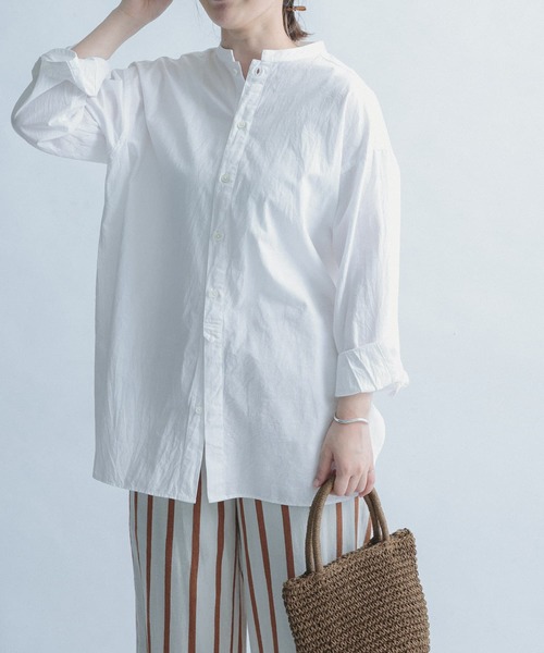 FORK&SPOON（フォークアンドスプーン）の「FORK&SPOON　ノーカラーロングシャツ（シャツ/ブラウス・レディース・オフホワイト/ストライプ・ONE）」の5枚目の写真