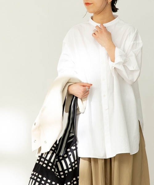 FORK&SPOON（フォークアンドスプーン）の「FORK&SPOON　ノーカラーロングシャツ（シャツ/ブラウス・レディース・オフホワイト/ストライプ・ONE）」の8枚目の写真