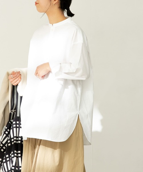 FORK&SPOON（フォークアンドスプーン）の「FORK&SPOON　ノーカラーロングシャツ（シャツ/ブラウス・レディース・オフホワイト/ストライプ・ONE）」の9枚目の写真