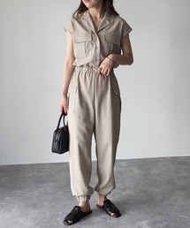 Riberry | リネン混カーゴポケットジャンプスーツ(つなぎ/オールインワン)