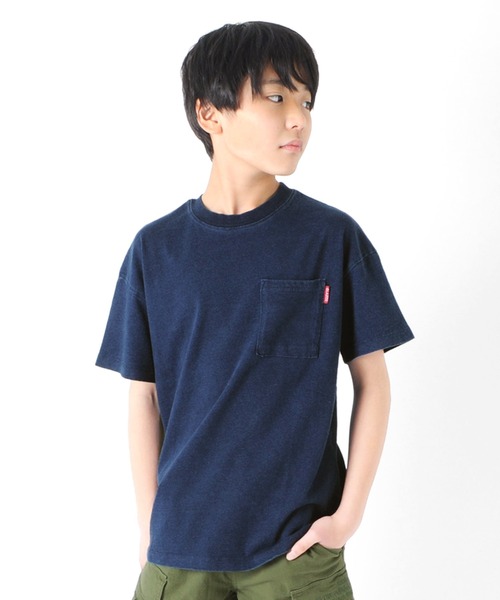 GLAZOS(グラソス)の「インディゴ天竺・ドロップショルダーポケット半袖Tシャツ【セットアップ対応】(Tシャツ/カットソー・キッズ・ライトブルー/ブルー・150cm/160cm/130cm/170cm/140cm)」の2枚目の写真