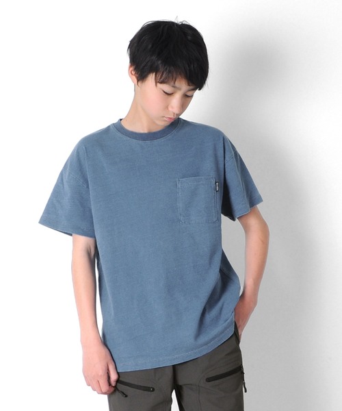 GLAZOS(グラソス)の「インディゴ天竺・ドロップショルダーポケット半袖Tシャツ【セットアップ対応】(Tシャツ/カットソー・キッズ・ライトブルー/ブルー・150cm/160cm/130cm/170cm/140cm)」の1枚目の写真