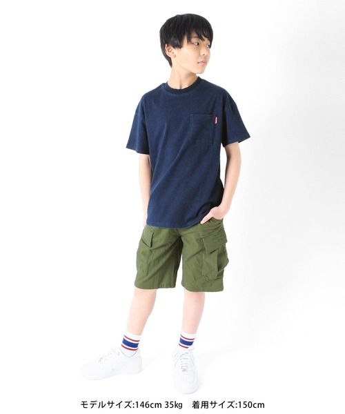 GLAZOS(グラソス)の「インディゴ天竺・ドロップショルダーポケット半袖Tシャツ【セットアップ対応】(Tシャツ/カットソー・キッズ・ライトブルー/ブルー・150cm/160cm/130cm/170cm/140cm)」の7枚目の写真