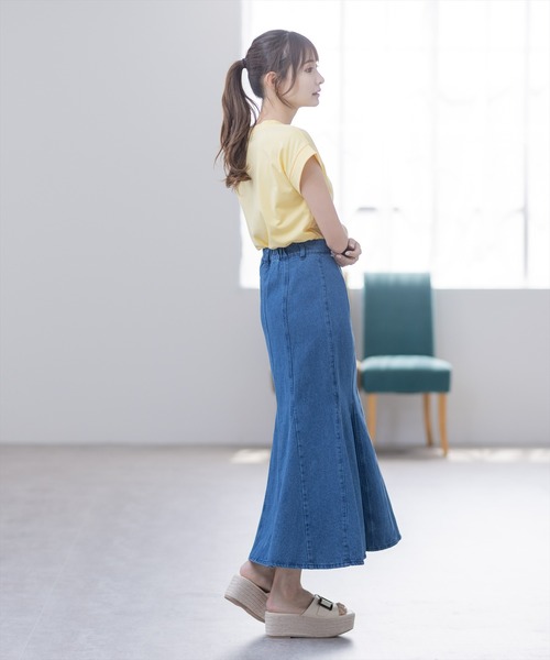 SPORTMAX カザ コットン デニム マーメイド スカート カザ] コットン デニム マーメイド スカート, midnightblue