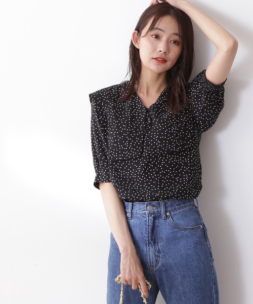 N.(N. Natural Beauty Basic)(エヌエヌナチュラルビューティーベーシック)の「◆ショートスリーブスクエアカラーブラウス(シャツ/ブラウス・レディース・オフホワイト/ブラック系その他/ブルー・MEDIUM)」の3枚目の写真