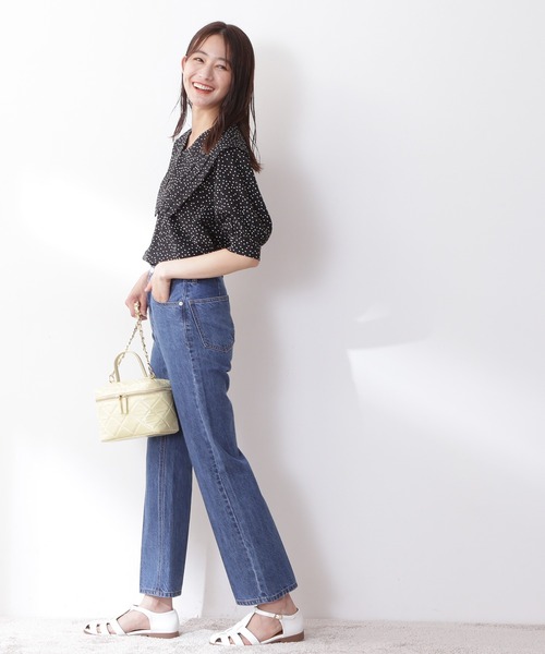 N.(N. Natural Beauty Basic)(エヌエヌナチュラルビューティーベーシック)の「◆ショートスリーブスクエアカラーブラウス(シャツ/ブラウス・レディース・オフホワイト/ブラック系その他/ブルー・MEDIUM)」の12枚目の写真