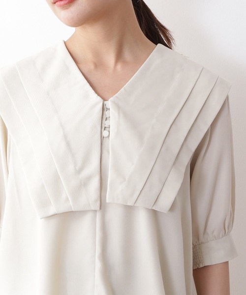 N.(N. Natural Beauty Basic)(エヌエヌナチュラルビューティーベーシック)の「◆ショートスリーブスクエアカラーブラウス(シャツ/ブラウス・レディース・オフホワイト/ブラック系その他/ブルー・MEDIUM)」の9枚目の写真