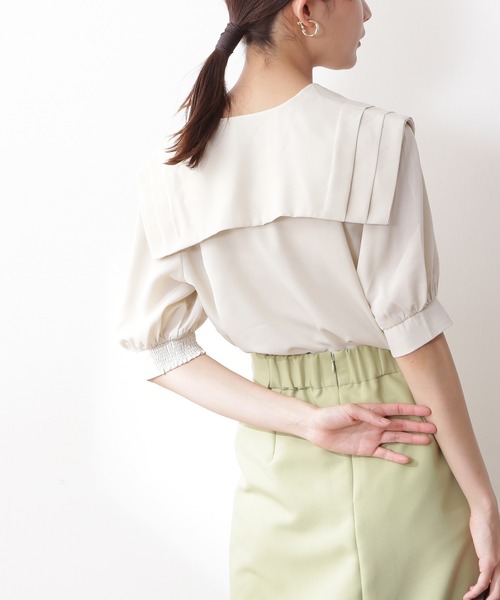 N.(N. Natural Beauty Basic)(エヌエヌナチュラルビューティーベーシック)の「◆ショートスリーブスクエアカラーブラウス(シャツ/ブラウス・レディース・オフホワイト/ブラック系その他/ブルー・MEDIUM)」の8枚目の写真