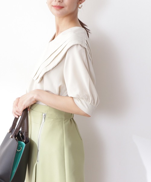 N.(N. Natural Beauty Basic)(エヌエヌナチュラルビューティーベーシック)の「◆ショートスリーブスクエアカラーブラウス(シャツ/ブラウス・レディース・オフホワイト/ブラック系その他/ブルー・MEDIUM)」の7枚目の写真