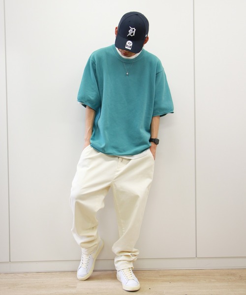 VENCEEXCHANGE（ヴァンスエクスチェンジ）の「【半袖ニット+レイヤードインナーの2点SET】ドライタッチ オーバーサイズサマーニット 　アンサンブル/ビッグシルエット/（ニット/セーター・メンズ・チャコールグレー/ベージュ/オリーブ/イエロー/オレンジ/ブルー・FREE）」の8枚目の写真