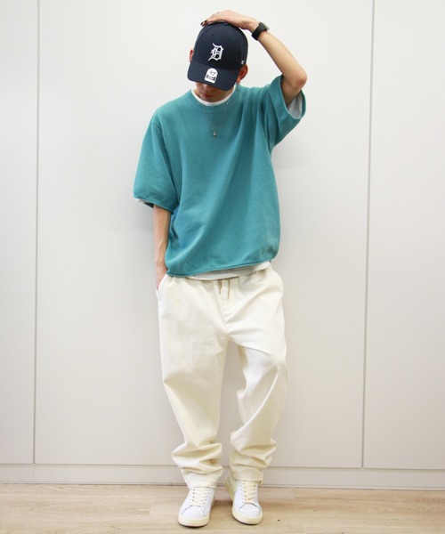 VENCEEXCHANGE（ヴァンスエクスチェンジ）の「【半袖ニット+レイヤードインナーの2点SET】ドライタッチ オーバーサイズサマーニット 　アンサンブル/ビッグシルエット/（ニット/セーター・メンズ・チャコールグレー/ベージュ/オリーブ/イエロー/オレンジ/ブルー・FREE）」の9枚目の写真