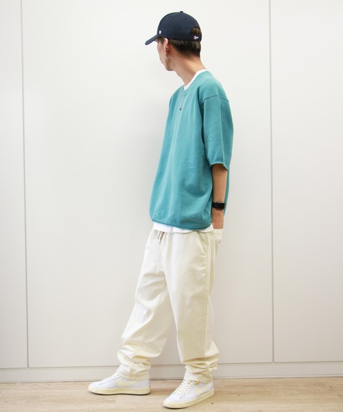 VENCEEXCHANGE（ヴァンスエクスチェンジ）の「【半袖ニット+レイヤードインナーの2点SET】ドライタッチ オーバーサイズサマーニット 　アンサンブル/ビッグシルエット/（ニット/セーター・メンズ・チャコールグレー/ベージュ/オリーブ/イエロー/オレンジ/ブルー・FREE）」の10枚目の写真