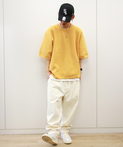 VENCEEXCHANGE（ヴァンスエクスチェンジ）の「【半袖ニット+レイヤードインナーの2点SET】ドライタッチ オーバーサイズサマーニット 　アンサンブル/ビッグシルエット/（ニット/セーター・メンズ・チャコールグレー/ベージュ/オリーブ/イエロー/オレンジ/ブルー・FREE）」の16枚目の写真