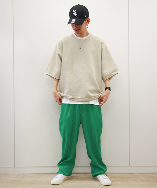 VENCEEXCHANGE（ヴァンスエクスチェンジ）の「【半袖ニット+レイヤードインナーの2点SET】ドライタッチ オーバーサイズサマーニット 　アンサンブル/ビッグシルエット/（ニット/セーター・メンズ・チャコールグレー/ベージュ/オリーブ/イエロー/オレンジ/ブルー・FREE）」の21枚目の写真