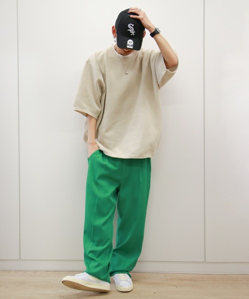 VENCEEXCHANGE（ヴァンスエクスチェンジ）の「【半袖ニット+レイヤードインナーの2点SET】ドライタッチ オーバーサイズサマーニット 　アンサンブル/ビッグシルエット/（ニット/セーター・メンズ・チャコールグレー/ベージュ/オリーブ/イエロー/オレンジ/ブルー・FREE）」の22枚目の写真