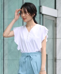 index | フロントパールフリルスリーブトップス【WEB限定サイズ】(Tシャツ/カットソー)